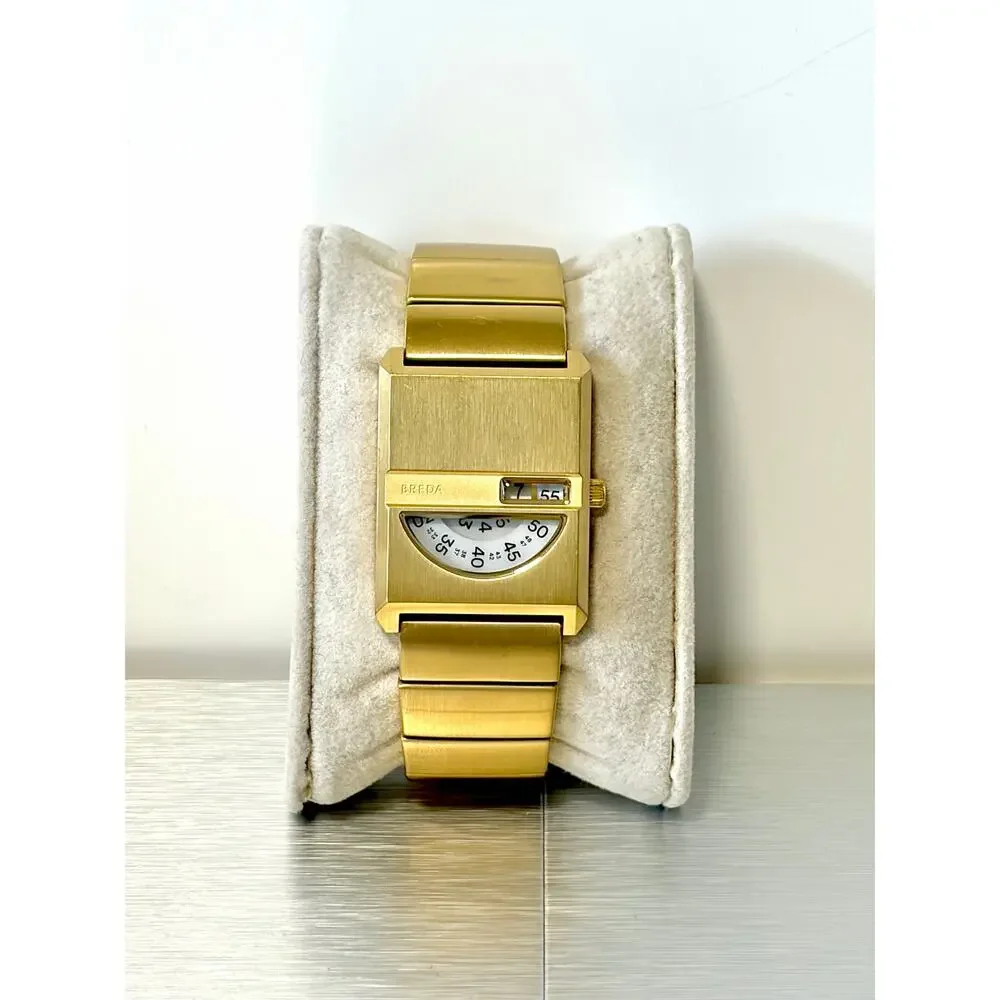 BREDA 1747A Pulse Tandem Gold Tone Watch w/ Box Modern Retro Unisex Quartz